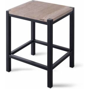 Badkamer kruk looox wooden stool met frame 35x30x45 cm massief eiken old grey mat zwart