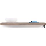 Looox Wooden Base Shelf solo R 140 cm, eiken old grey, handdoekhouders rechts geborsteld rvs