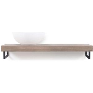 Looox Wooden Base Shelf solo 100 cm, eiken old grey, Handdoekhouders mat zwart