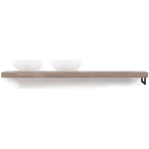 Looox Wooden Base Shelf Solo R 200 Cm Old Grey Hh Rechts Mat Zwart