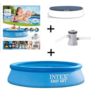 Intex Easy Set Opblaaszwembad met Filterpomp - 244 x 61 cm - Blauw - met Afdekzeil