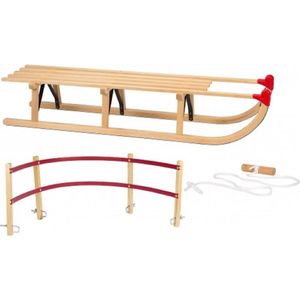 Laneetal Uitklapbare houten slee, 110 cm, kinderslee met rugleuning, sneeuwslee met trekkoord van beukenhout, voor kinderen en volwassenen, blauw