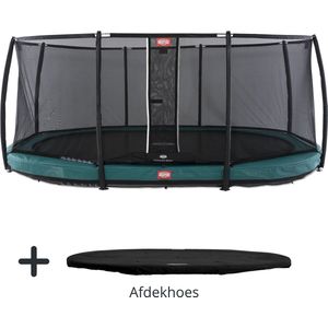 BERG Trampoline Grand Champion met Veiligheidsnet - Safetynet Deluxe - InGround - 350 x 250 cm - Groen - Met Zwarte Afdekhoes