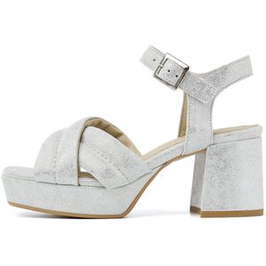 VIA VAI Cassia Gabriell Sandalen - Zilver - Suède - Gekruiste Banden - Retro Plateauzool