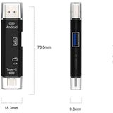 Multifunctionele 5 in 1 Kaartlezer - Micro USB/USB/USB-C - Zwart