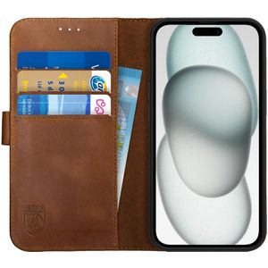 Rosso Deluxe Hoesje voor iPhone 15 - Echt Leer Bruin