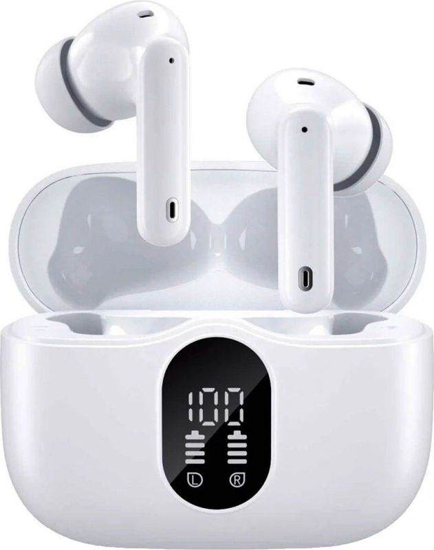 SBG Draadloze Oordopjes Noise Cancelling Bluetooth met Display Wit