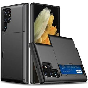 Samsung Galaxy S24 Ultra Hoesje met Slider Kaarthouder Zwart