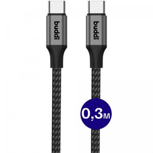 Buddi Flex USB-C naar USB-C Kabel 60W Fast Charge 30cm Zwart