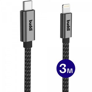 Buddi Flex USB-C naar Lightning Kabel 20W Fast Charge 3M Zwart