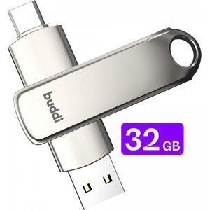Buddi - Dual Geheugenstick - Grijs - 32GB - USB-C en USB A - USB 3.1