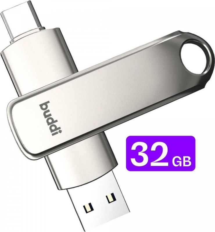 Buddi - Dual Geheugenstick - Grijs - 32GB - USB-C en USB A - USB 3.1
