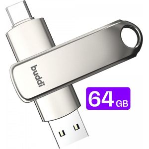 Buddi - USB-C Stick - Grijs - 64GB - Dual Geheugenstick - USB 3.1