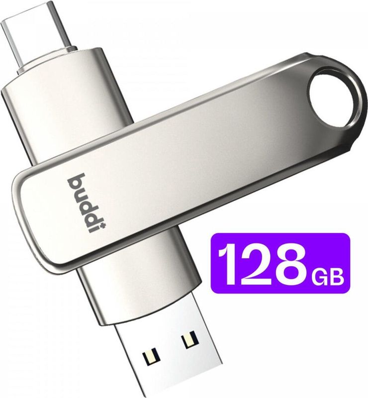 Buddi - USB-C Stick - Grijs - 128GB - Dual Geheugenstick - USB 3.1 - Plug & Play