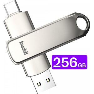 Buddi - USB-C Stick - Grijs - 256GB - Dual Geheugenstick - USB 3.1