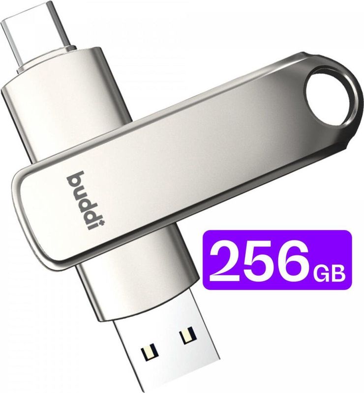 Buddi - USB-C Stick - Grijs - 256GB - Dual Geheugenstick - USB 3.1
