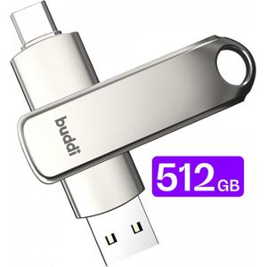 Buddi - USB-C Stick - 512GB - Grijs - USB A en USB C