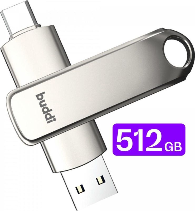 Buddi - USB-C Stick - 512GB - Grijs - USB A en USB C