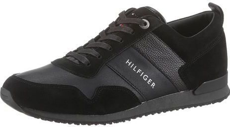 Tommy Hilfiger Heren Runner Sneaker Iconic Leather Suede Mix Runner Sportschoenen, zwart, 41 EU