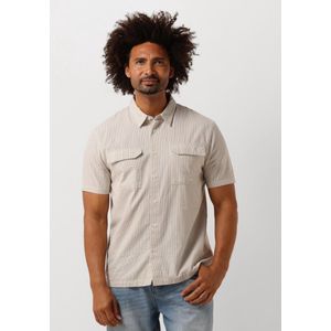 PURE PATH - Seersucker Shortsleeve Shirt - Taupe - Heren Blouse