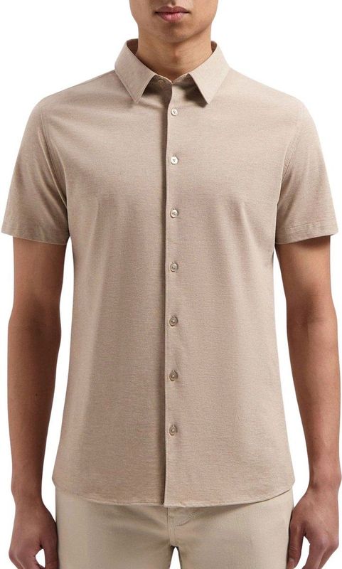 Pure H. Tico Overhemd Tech Jersey Shirt Longsleeve 4069 21730 210 Beige Plain Mannen Maat - W41