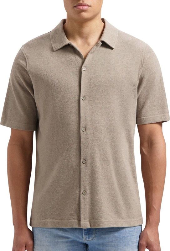 PURE PATH Shortsleeve Shirt Button Up Heren - Vrijetijds blouse - Taupe - Maat S
