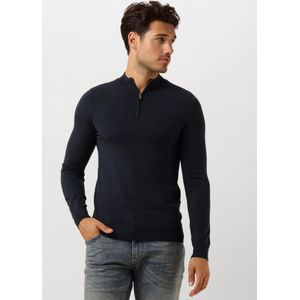 Pure Path - Gebreide Trui - Donkerblauw - Lange Mouw - Opstaande Kraag met Korte Rits