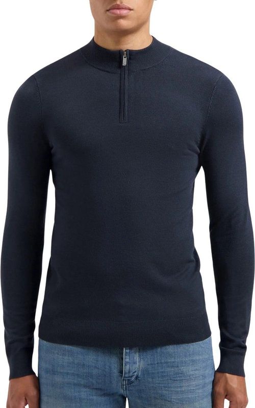 PURE PATH - Essential Knitwear Halfzip Sweater - Donkerblauw - Trui