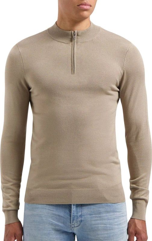 Pure Path - Gebreide Trui - Beige - Heren - Opstaande Kraag