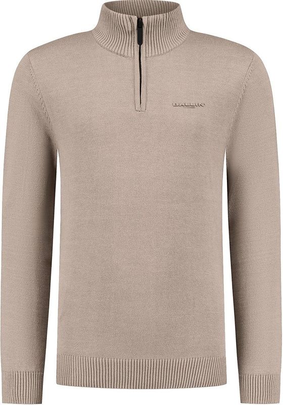 Ballin Amsterdam - Originals - Regular Fit Sweater - Taupe - Half Zip LS