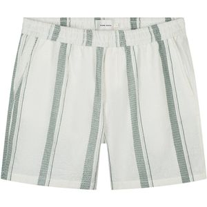 Pure Path Korte Broek Ecru met Groene Streep - Regular Fit