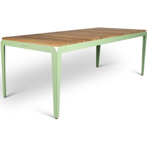 Weltevree | Bended Table Wood | Duurzame Tuintafel Hout & Staal 90 x 220 cm | Eettafel Buiten Essenhout, Tuinmeubel | Tuin Tafel 8 Personen | Lichtgroen