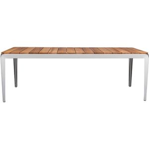 Weltevree | Bended Table Wood | Duurzame Tuintafel Hout & Staal 90 x 220 cm | Eettafel Buiten Essenhout, Tuinmeubel | Tuin Tafel 8 Personen | Agaatgrijs