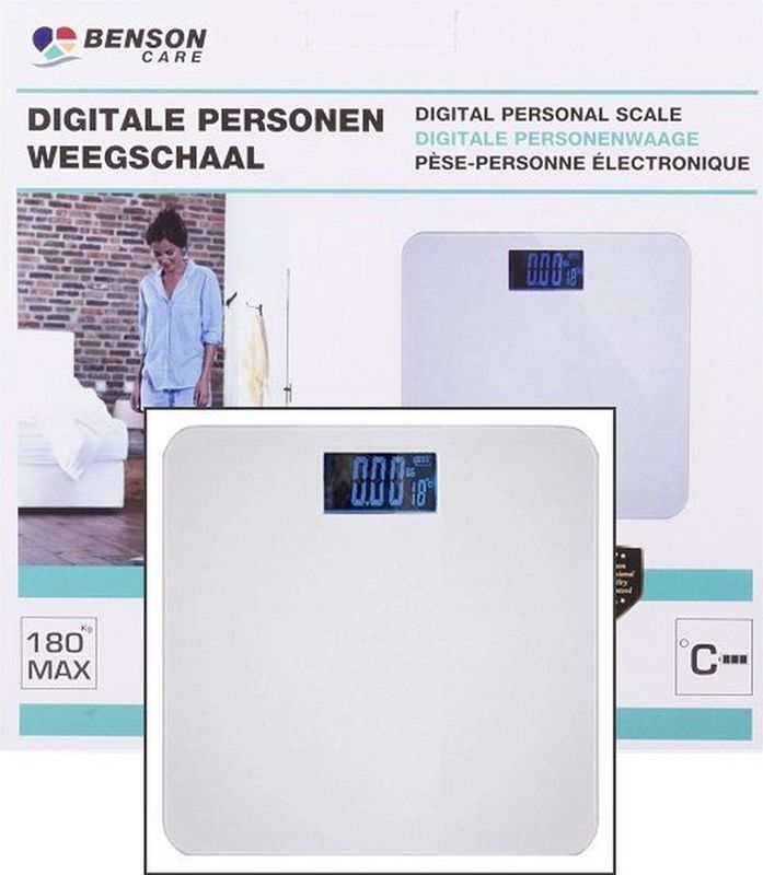 Benson - Digitale Personenweegschaal - Wit - Max 180 kg - Antislip