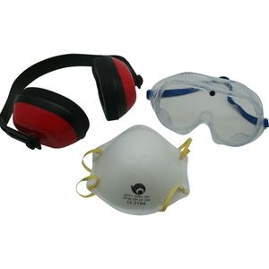 Hofftech Veiligheidsbril - Gehoorbeschermer en Stofmasker - CE Keur - 3 delige Set