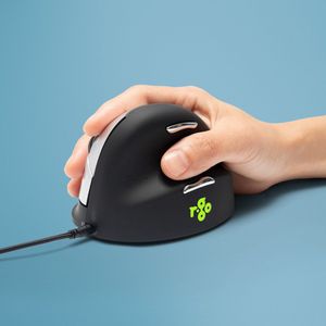 R-Go HE Ergonomische muis, bekabeld, groot formaat, met anti-TMS-software, peesontsteking, verticale muis, stil, voor Windows/MacOS/Linux, 2400 dpi verstelbaar en 5 toetsen, zwart