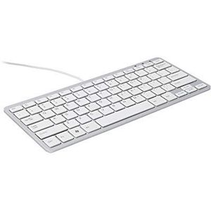 R-Go Compact ergonomisch toetsenbord, plat design, mini toetsenbord, AZERTY (BE) layout, bedraad, wit