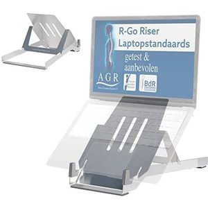 R-Go Riser Basic laptop stand, ergonomic folding and adjustable laptop riser, AGR certified,lLightweight Hylite aluminium, for 10- 22 inch laptop/MacBook, silver