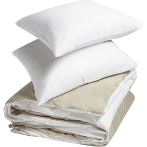 Yumeko - Dekbedovertrek - Katoen Satijn - Wit/Sandy - Dubbelzijdig - Bio, Eco & Fairtrade