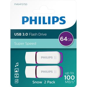 Philips FM64FD75D USB Stick Flash Drive - 64GB - USB 3.0 - LED - Snow Edition Magic Purple - 2-pack