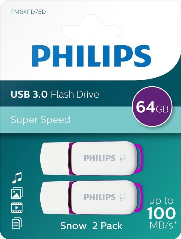 Philips FM64FD75D USB Stick 64GB - USB 3.0 - LED - 2-pack