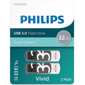 Philips FM32FD00D - USB 3.0 32GB - Vivid - Grijs - 2 stuks