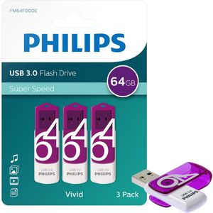 Philips USB Stick 64GB Vivid Edition - USB A 3.0 (USB 3.2 Gen 1) - LED - Magic Purple - 3-Pack