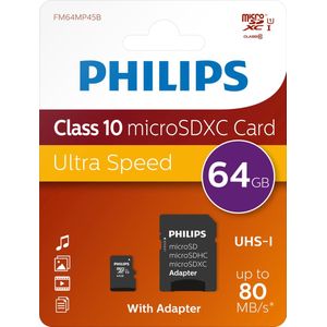 Philips Micro SDXC Geheugenkaart - 64GB - Class 10 UHS-I U1 - 10-Pack