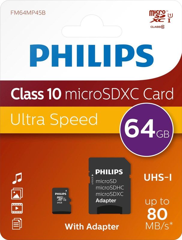 Philips Micro SDXC Geheugenkaart - 64GB - Class 10 UHS-I U1 - 10-Pack
