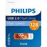 Philips USB Stick 128GB Memory USB 2.0 Flash Drive Vivid Edition with Swivel for PC, Laptop, Computer Data Storage Reads up to 25MB/s