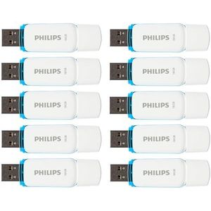 Philips 10 stuks USB-sticks 16 GB USB 2.0 Flash Drive Snow Edition voor pc, laptop, computer, 10 x 16 GB gegevensopslag tot 21 MB/s