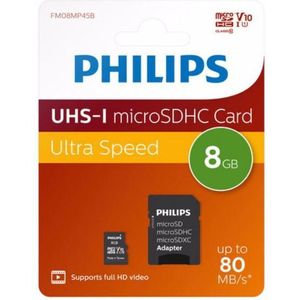 Philips Micro SDHC 8 GB klasse 10 geheugenkaart met adapter