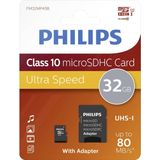 Philips FM16MP45B Micro SDHC kaart 16GB incl. adapter Class 10 UHS I U1