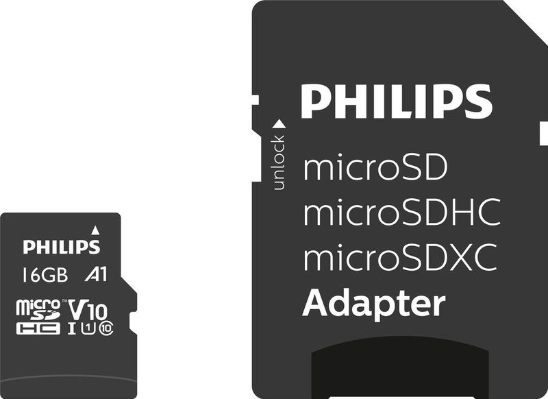 Philips FM16MP45B Micro SDHC kaart 16GB incl. adapter Class 10 UHS I U1